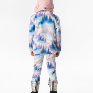 Mid-Season Plush Pop-Over Polar Jacket Blue And Pink Mountain Print - Image 4