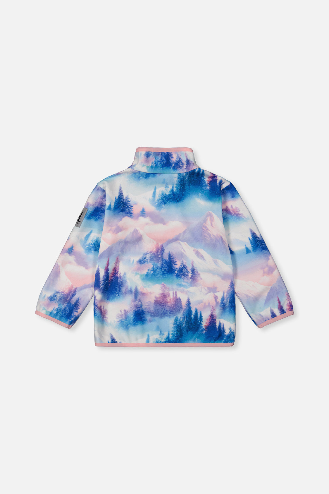 Mid-Season Plush Pop-Over Polar Jacket Blue And Pink Mountain Print - Image 5