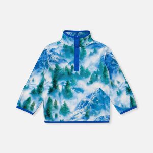 Mid-Season Plush Pop-Over Polar Jacket Blue Mountain Print