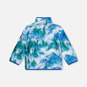 Mid-Season Plush Pop-Over Polar Jacket Blue Mountain Print - Image 5