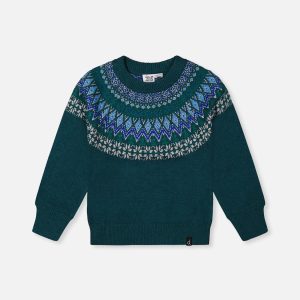 Knit Sweater With Nordic Jacquard Dark Green
