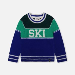 Sweater With Ski Jacquard Dark Blue And Dark Green