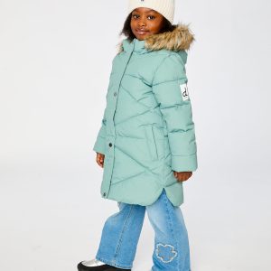 Long Winter Puffer Coat Sage Green - Image 4