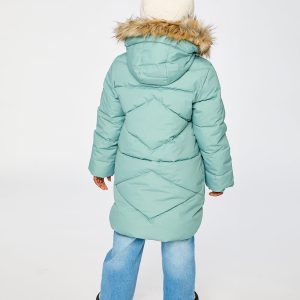 Long Winter Puffer Coat Sage Green - Image 5