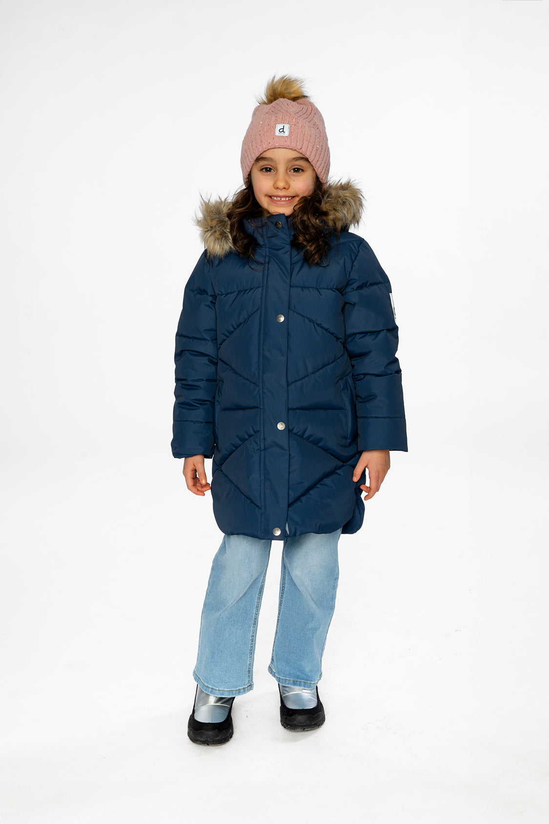 Long Winter Puffer Coat Dark Blue - Image 2