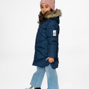 Long Winter Puffer Coat Dark Blue - Image 4