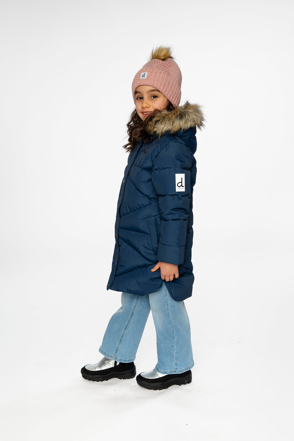 Long Winter Puffer Coat Dark Blue - Image 4