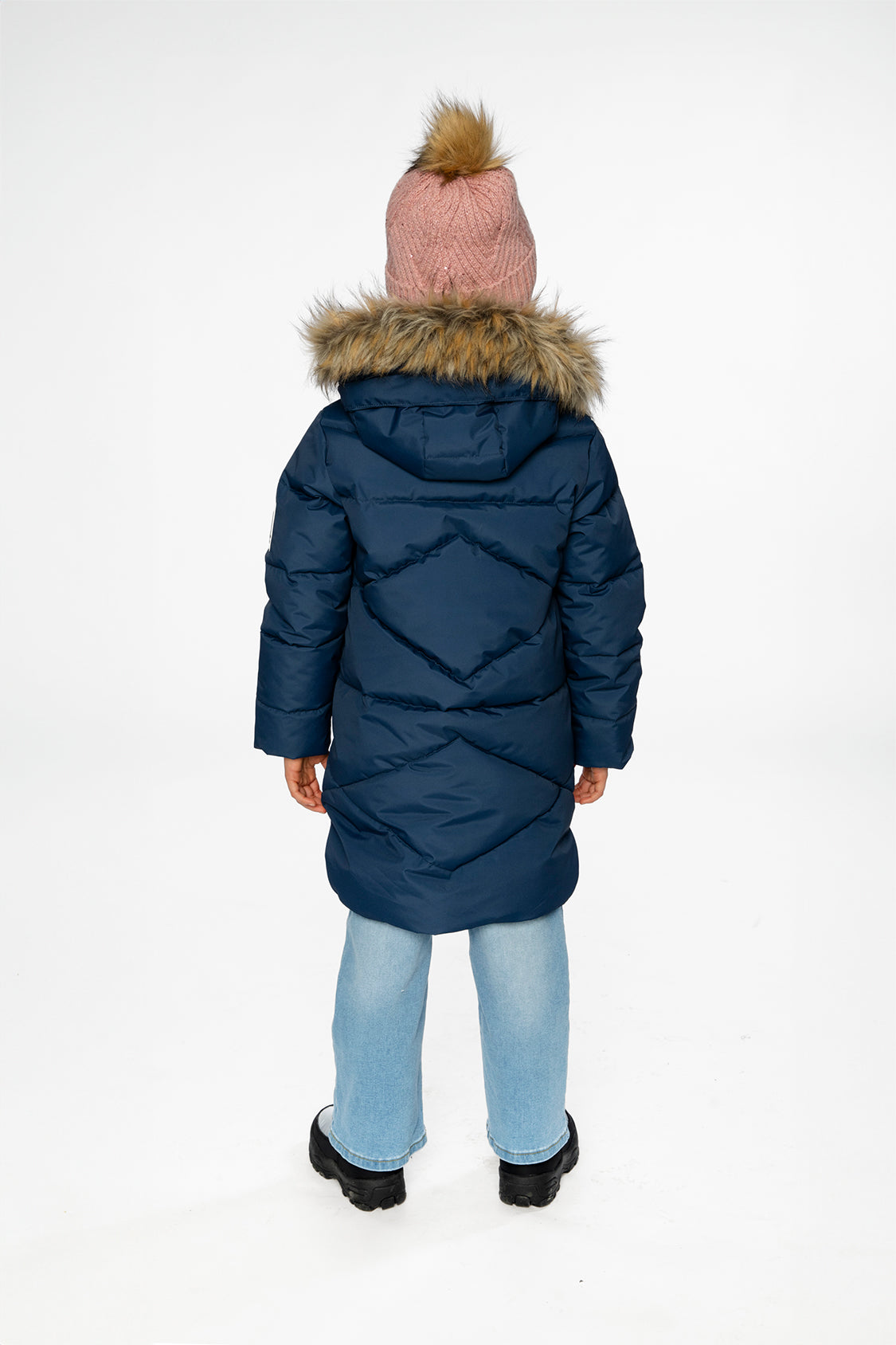 Long Winter Puffer Coat Dark Blue - Image 5