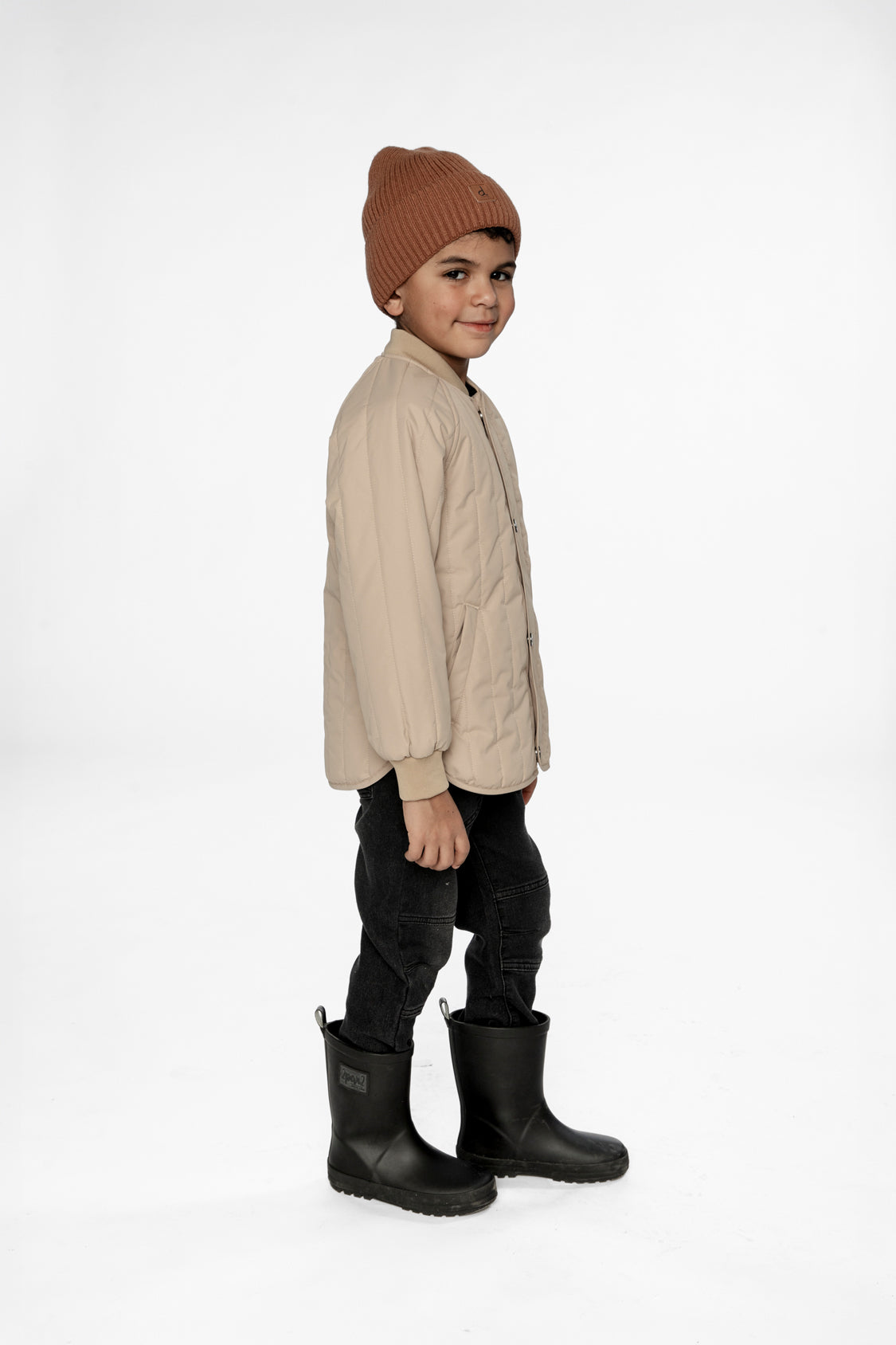 Quilted Raglan Sleeve Jacket Beige - Image 3