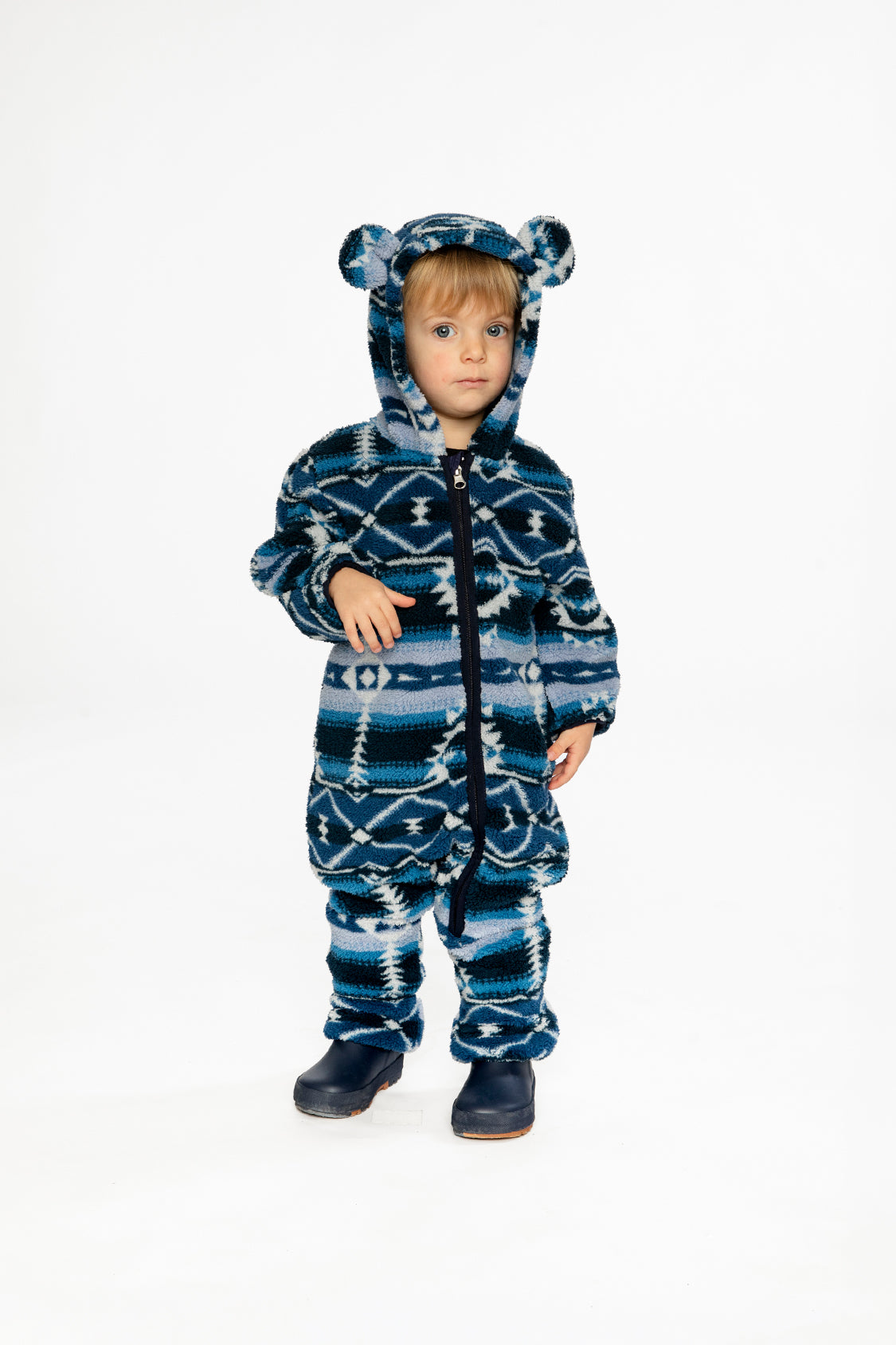Baby Mid-Season Plush One-Piece Outerwear Aztec Blue - Image 2