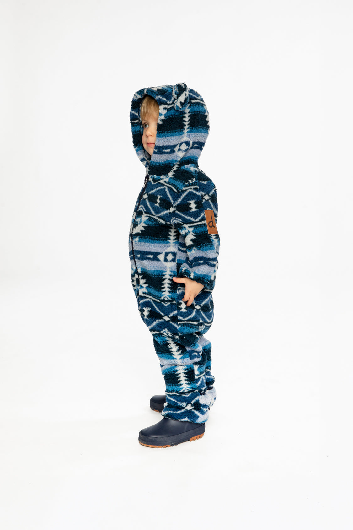 Baby Mid-Season Plush One-Piece Outerwear Aztec Blue - Image 3