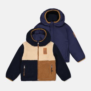 Reversible Mid-Season Jacket Dark Blue, Beige And Brown