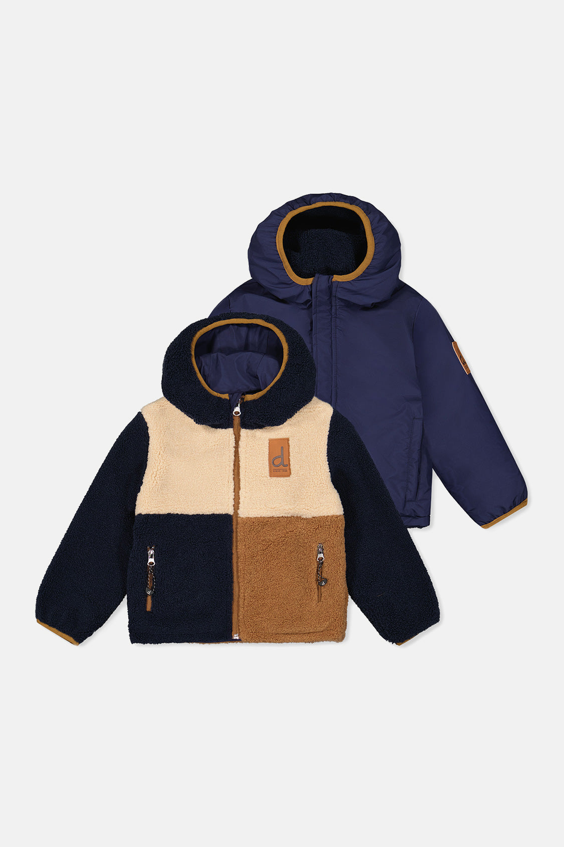 Reversible Mid-Season Jacket Dark Blue, Beige And Brown - Image 13