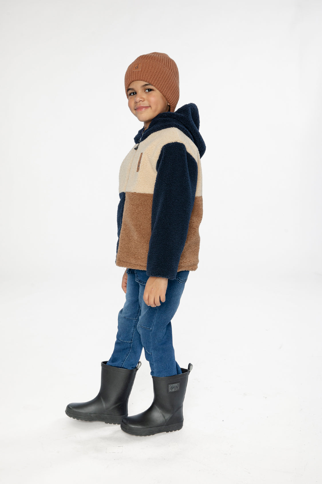 Reversible Mid-Season Jacket Dark Blue, Beige And Brown - Image 3