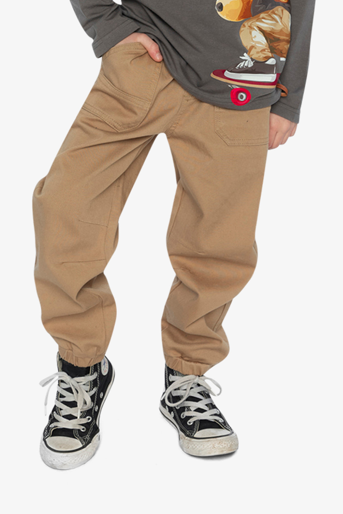 Stretch Canvas Jogger Pants Beige - Image 2