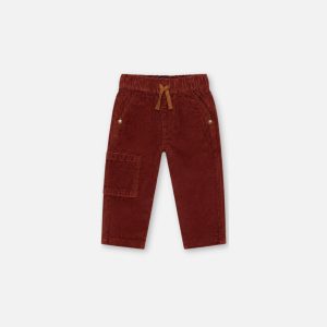 Baby Stretch Corduroy Pants With Cargo Pocket Reddish-Brown