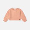 Deux par Deux pink jacquard cropped sweatshirt with quilted diamond pattern and shoulder button detail