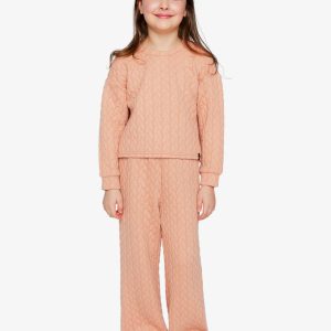 Deux par Deux pink jacquard cropped sweatshirt with quilted diamond pattern and shoulder button detail