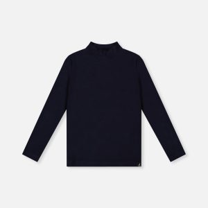 Brushed Rib Mock Neck Top Dark Blue