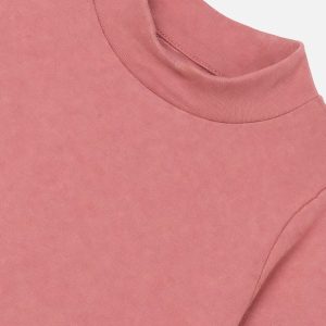 Brushed Rib Mock Neck Top Pink - Image 3