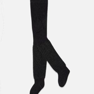 Knit Textured Fur Tights Black