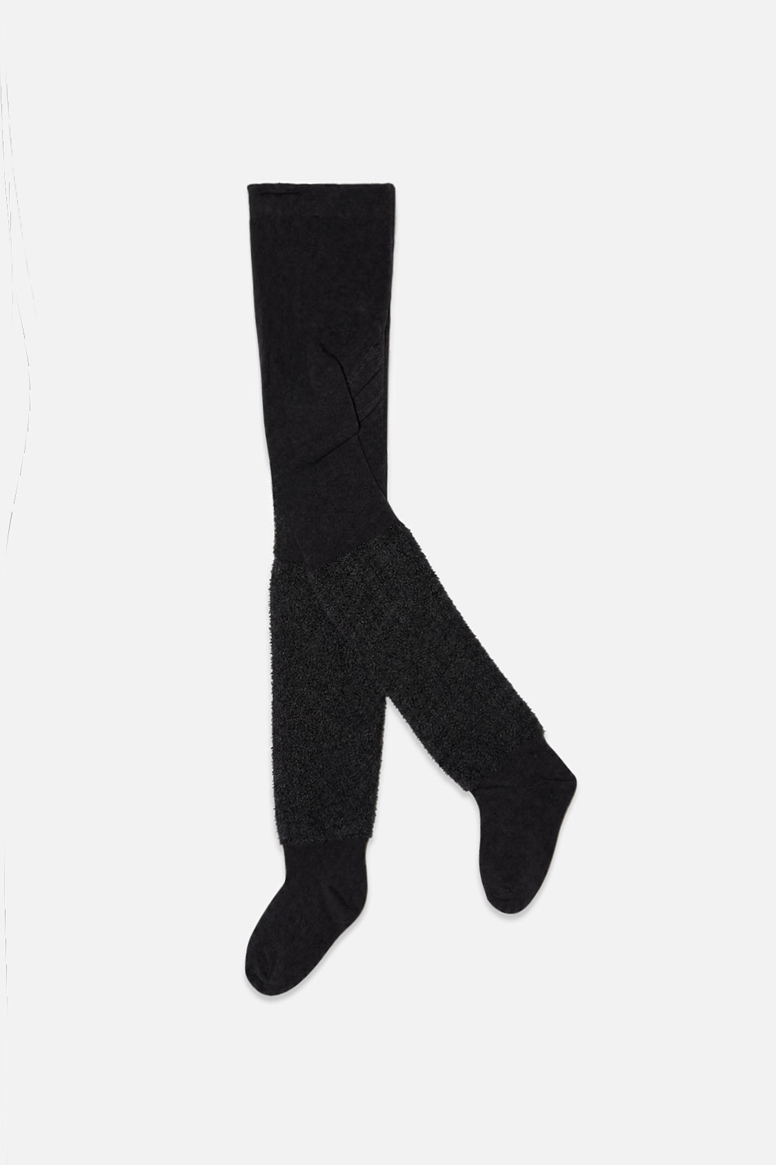 Knit Textured Fur Tights Black