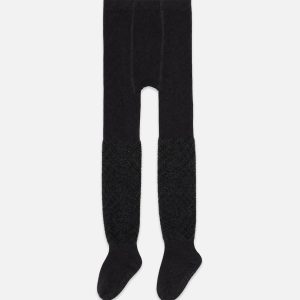 Knit Textured Fur Tights Black - Image 2