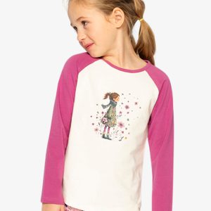 Raglan Organic Cotton T-Shirt Pinkish Violet And White - Image 2