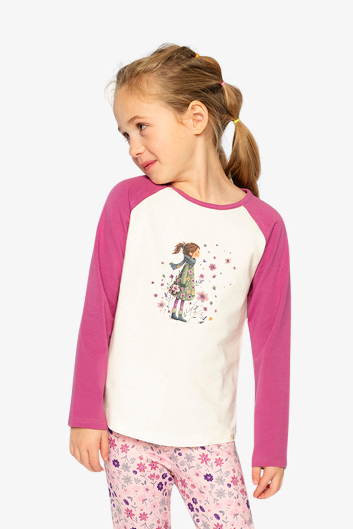 Raglan Organic Cotton T-Shirt Pinkish Violet And White - Image 2