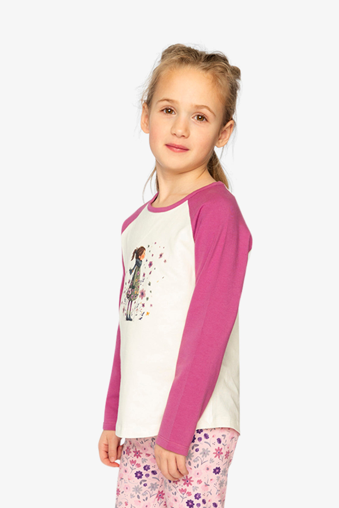 Raglan Organic Cotton T-Shirt Pinkish Violet And White - Image 3