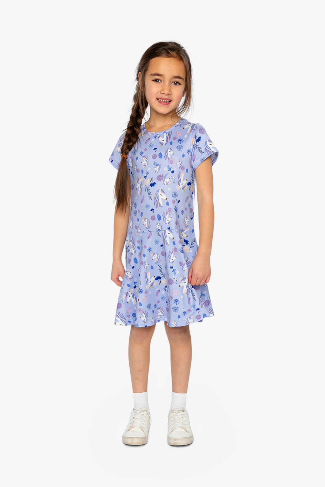 Short Sleeve Dress Purple Unicorn Print - Image 2