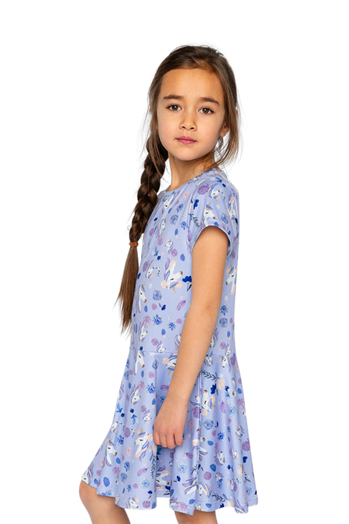 Short Sleeve Dress Purple Unicorn Print - Image 3