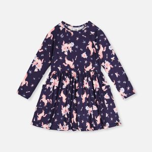 Long Sleeve Dress Navy Unicorn Print - Image 10