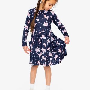 Long Sleeve Dress Navy Unicorn Print - Image 2