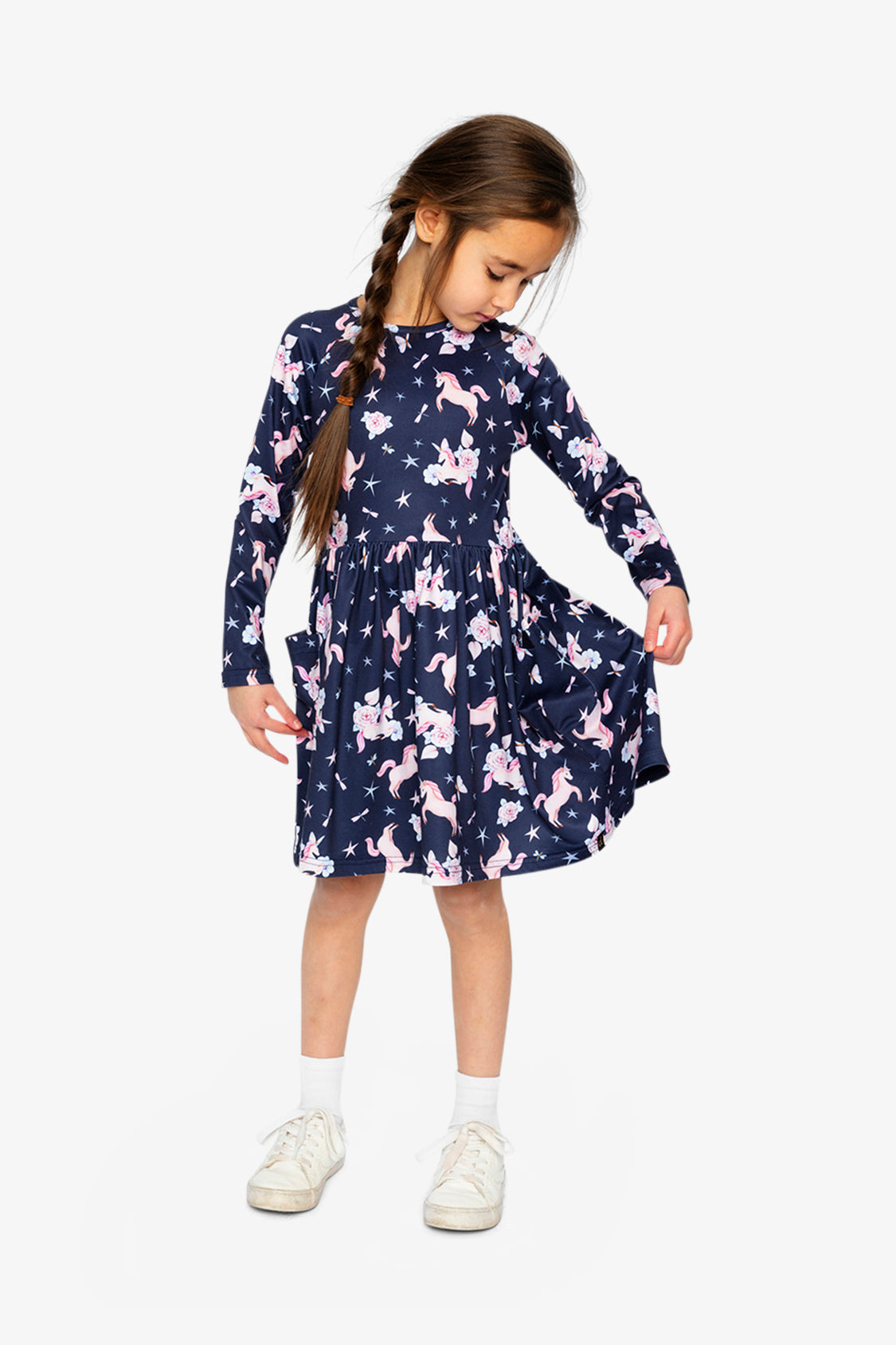Long Sleeve Dress Navy Unicorn Print - Image 2