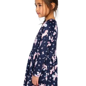 Long Sleeve Dress Navy Unicorn Print - Image 3