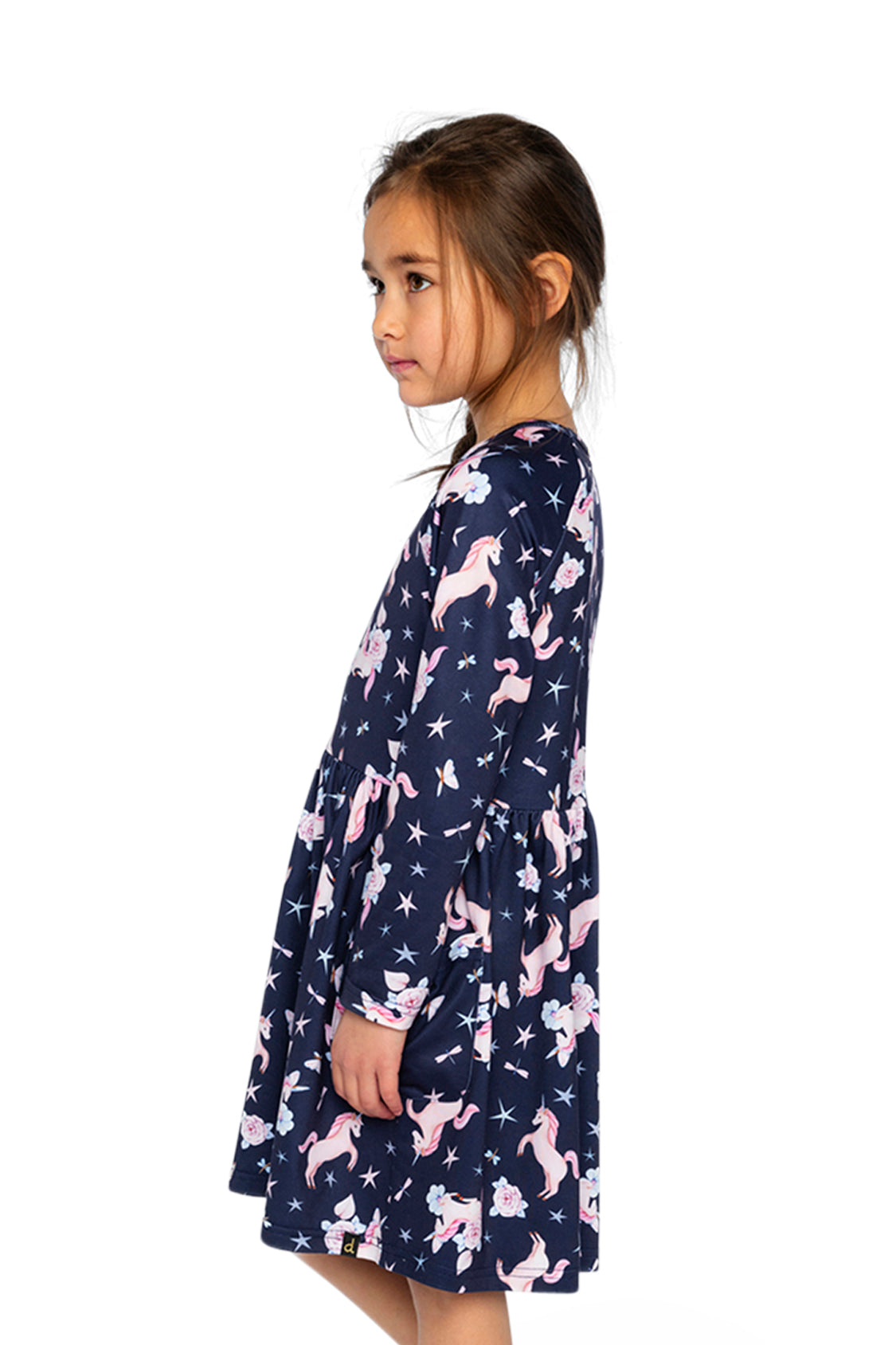 Long Sleeve Dress Navy Unicorn Print - Image 3