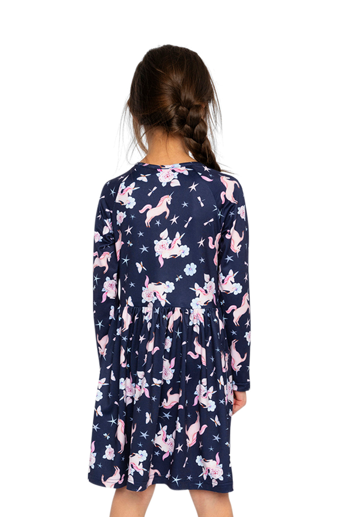 Long Sleeve Dress Navy Unicorn Print - Image 4