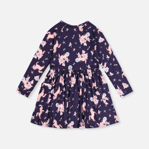 Long Sleeve Dress Navy Unicorn Print - Image 5