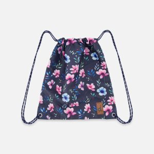 Drawstring Bag Blue Floral Print