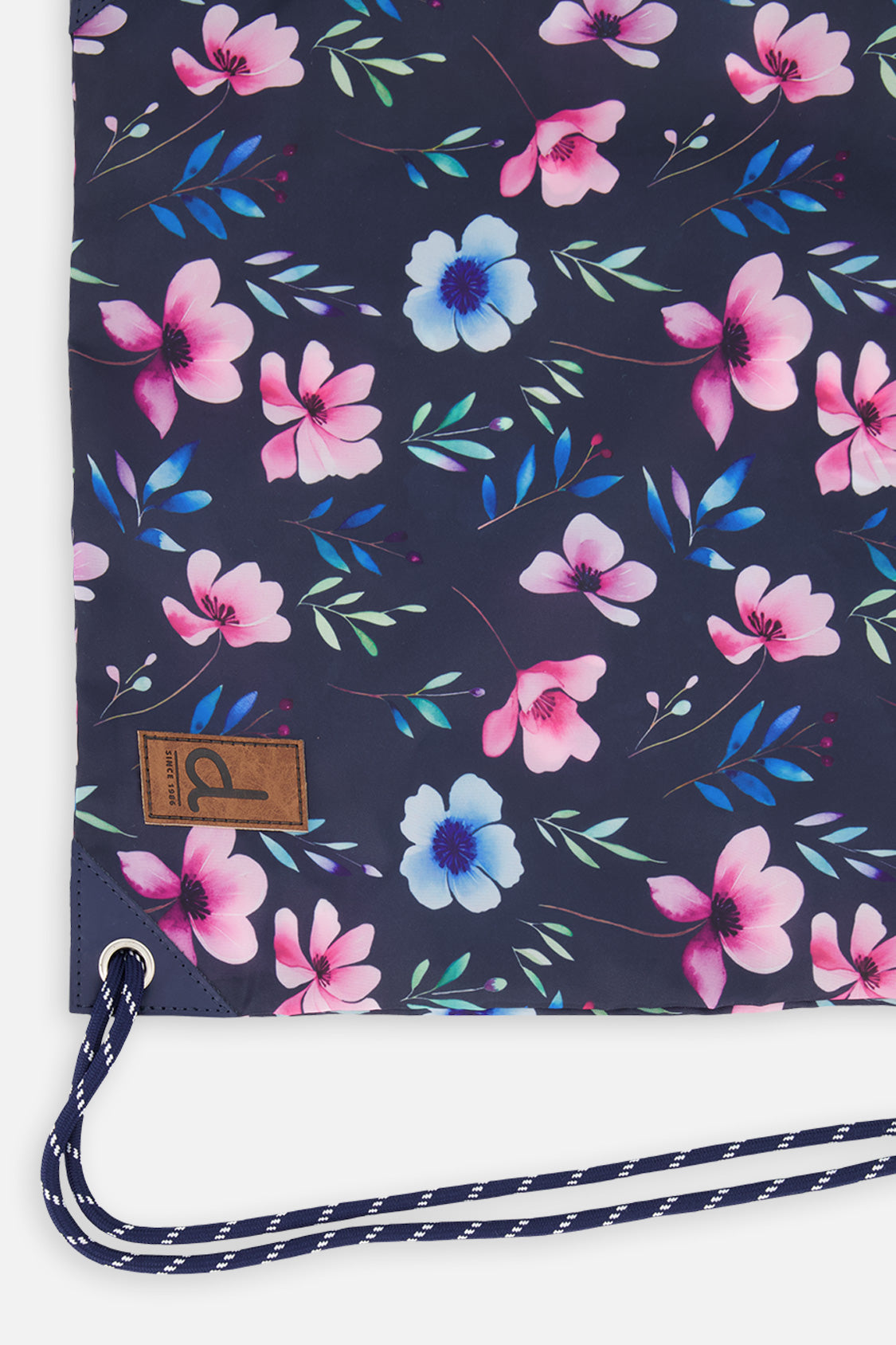 Drawstring Bag Blue Floral Print - Image 3