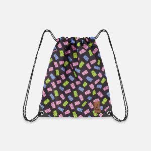 Drawstring Bag Black Printed Gummy Bears