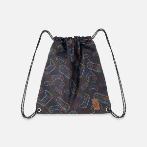 Drawstring Bag Black Printed Controller