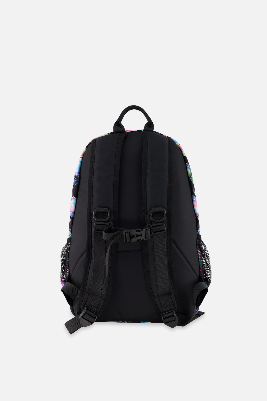 Kids backpack in turquoise blue, pink and mauve with large compartments and padded straps