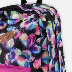 Kids Backpack Black Printed With Hearts - Image 3