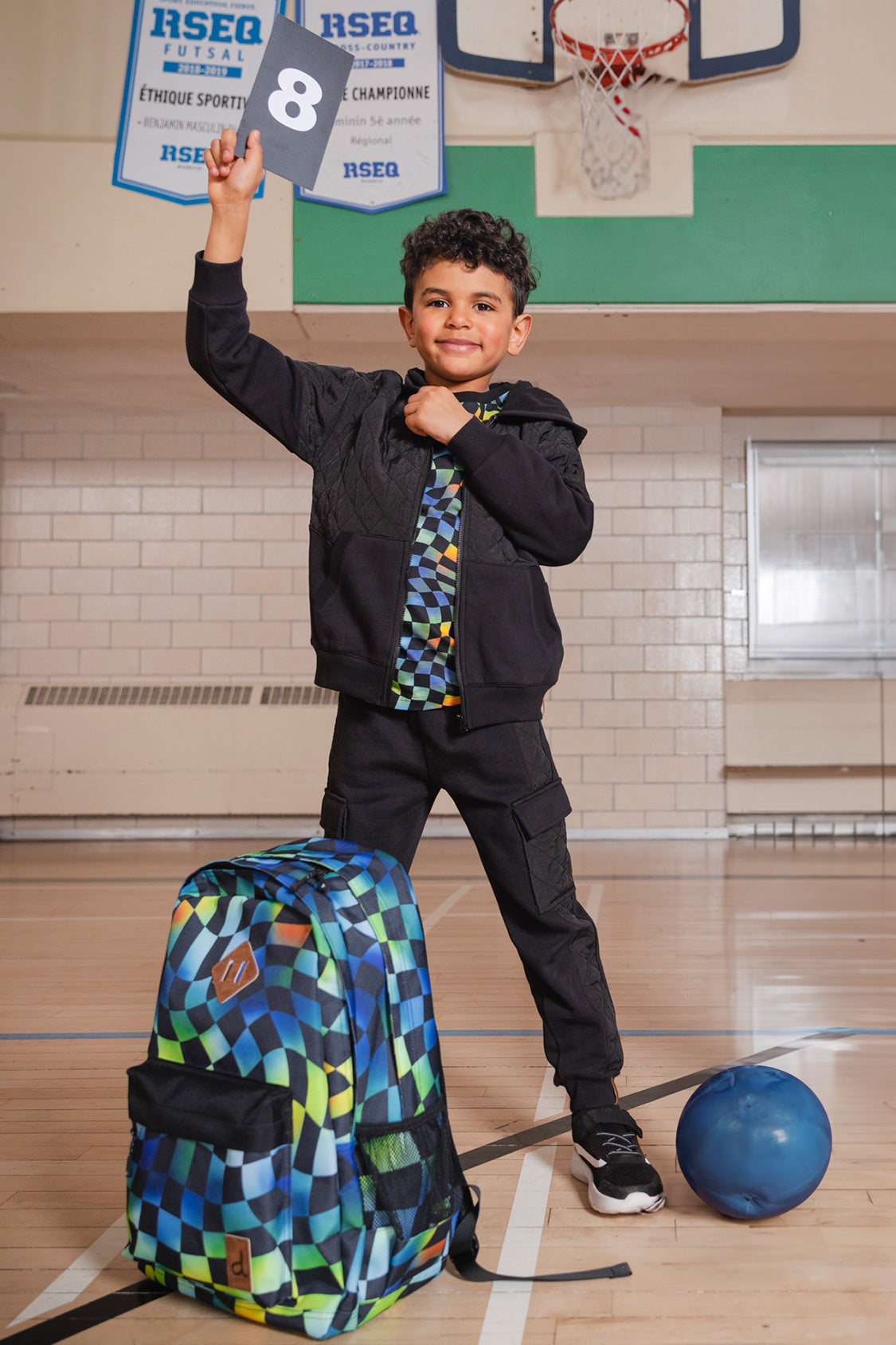 Kids Backpack Blue Checkered Print - Image 2