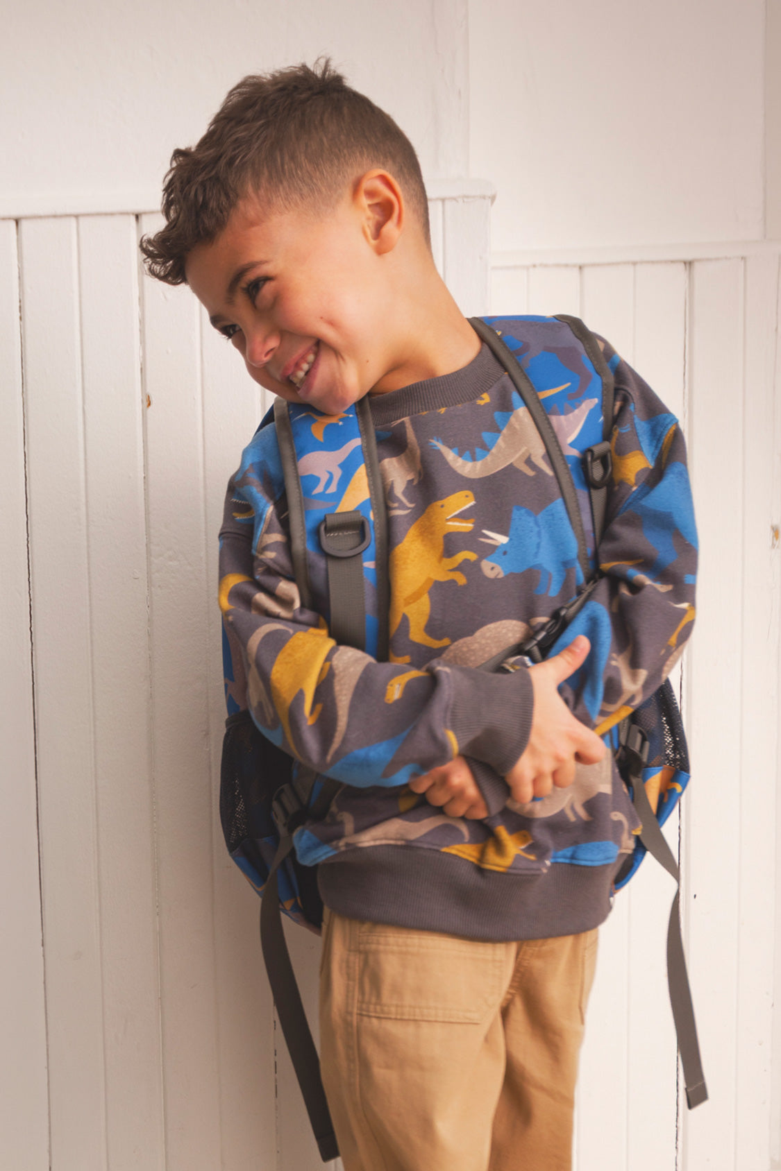 Kids Backpack Blue Dinosaur Print - Image 2