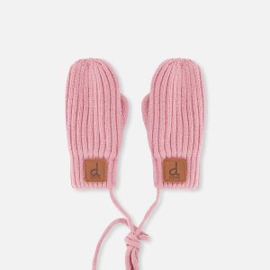 Baby Knit Mittens With String Pale Dusty Pink