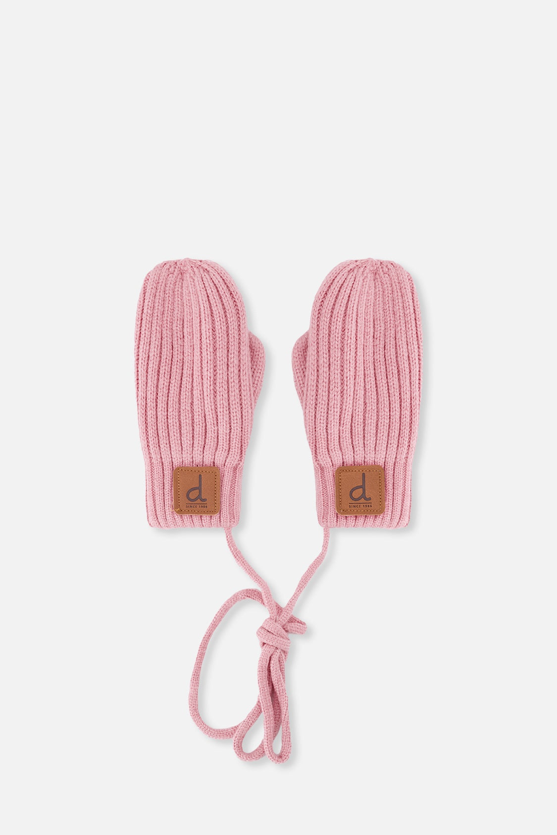 Baby Knit Mittens With String Pale Dusty Pink