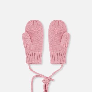 Alternative view of Baby Knit Mittens With String Pale Dusty Pink